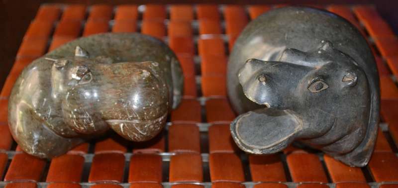 Heavy Vintage Hand Carved Stone Hippo Figures
