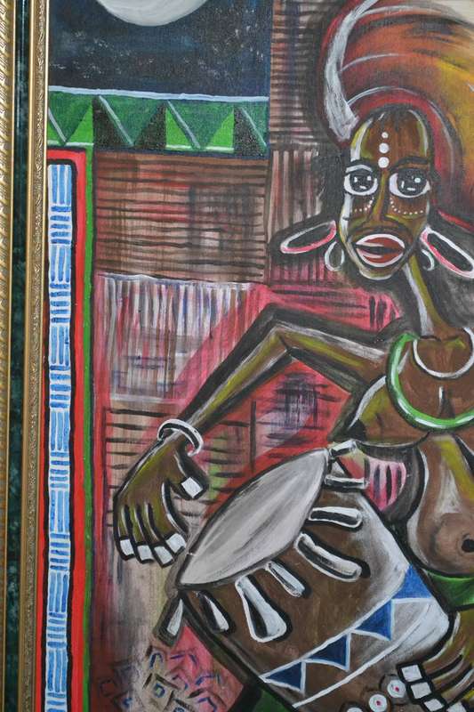 Large Original  Painting - Vibrant Ethnic Design  Signed Masizwane