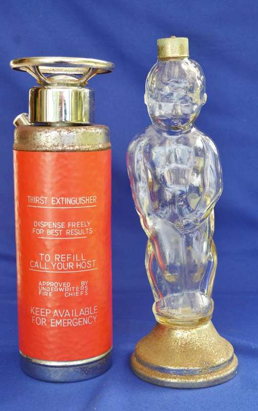 True Vintage Musical Decanters - Thirst Extinguisher and  Clear glass Figural Decanter