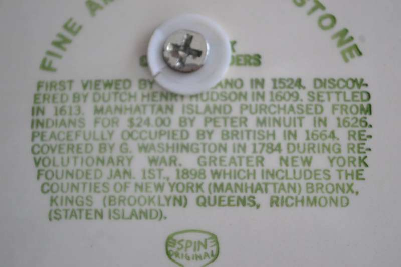 Single Tier Cake Stand - American Ironstone Collectors Plate  depicting  New York  City Landmarks