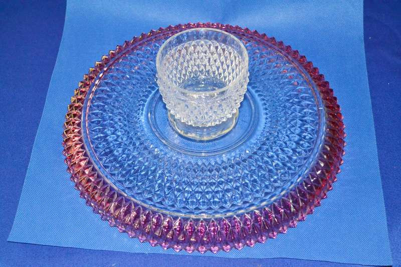 Indiana Glass Diamond Point  Ruby Red Band Cake Stand c1960's