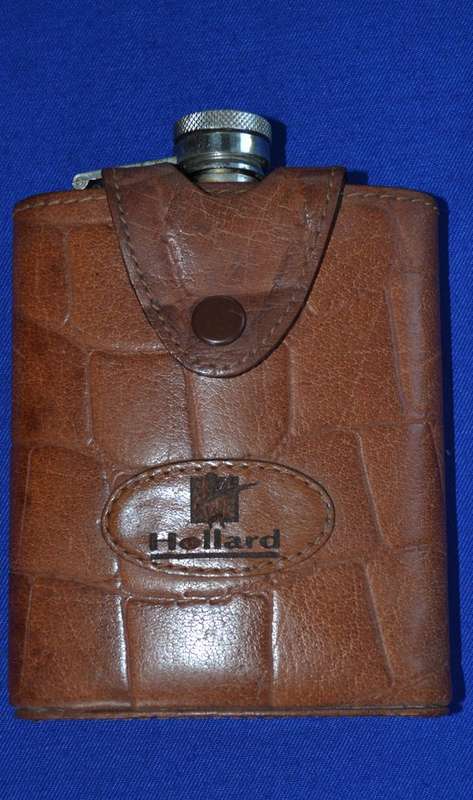 Vintage Covered Curved Hip Flask in Leather Pouch