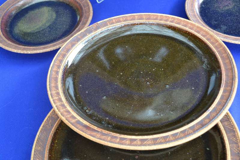 Rustic Unglazed Pottery Plates with Glazed Interior - 5 Pieces