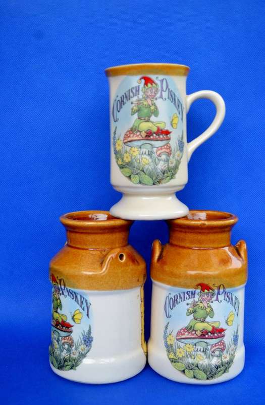 Vintage Presingoll Cornish Pottery ~ Cornish Piskey Items - Three Pieces
