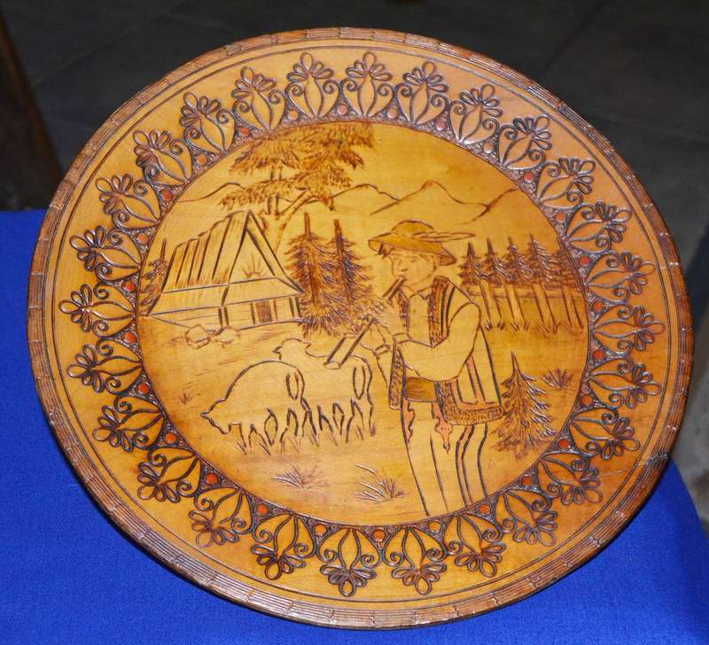 True Vintage Wooden Polish Folk Art Plate