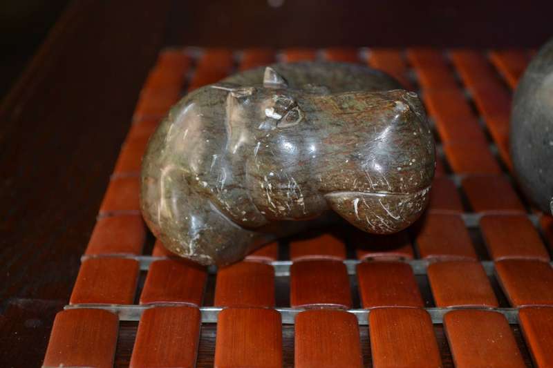 Heavy Vintage Hand Carved Stone Hippo Figures