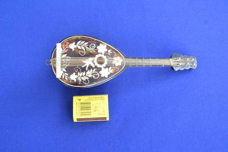 Vintage Miniature Inlaid  Mandolin Wind Up Music Box