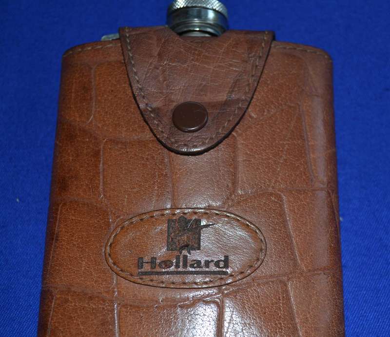 Vintage Covered Curved Hip Flask in Leather Pouch
