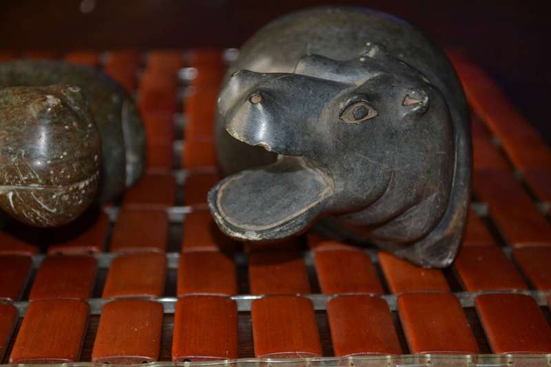 Heavy Vintage Hand Carved Stone Hippo Figures