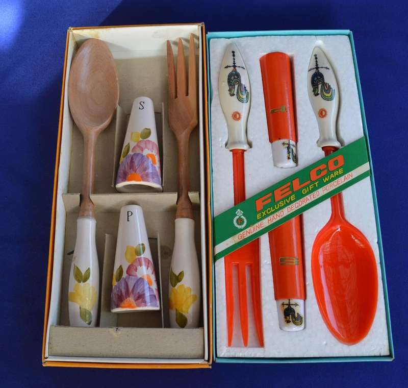 Vintage Salad Server Sets x 2 Boxed