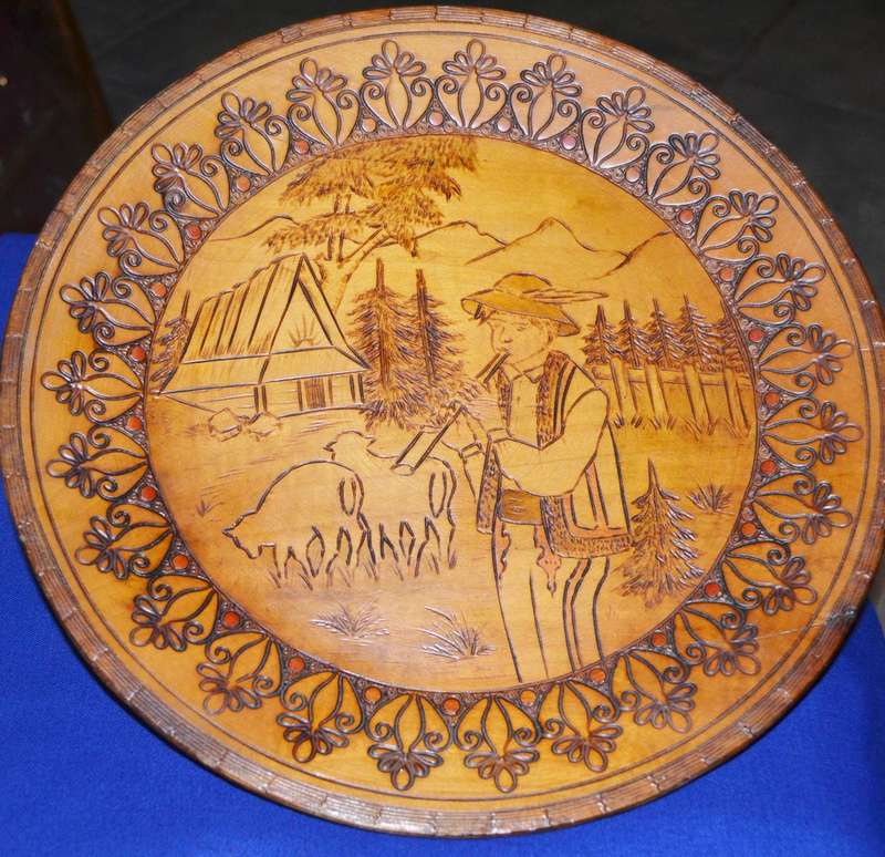 True Vintage Wooden Polish Folk Art Plate