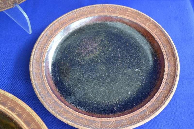 Rustic Unglazed Pottery Plates with Glazed Interior - 5 Pieces
