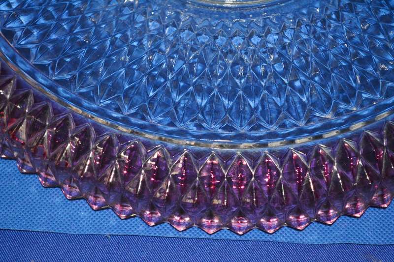 Indiana Glass Diamond Point  Ruby Red Band Cake Stand c1960's