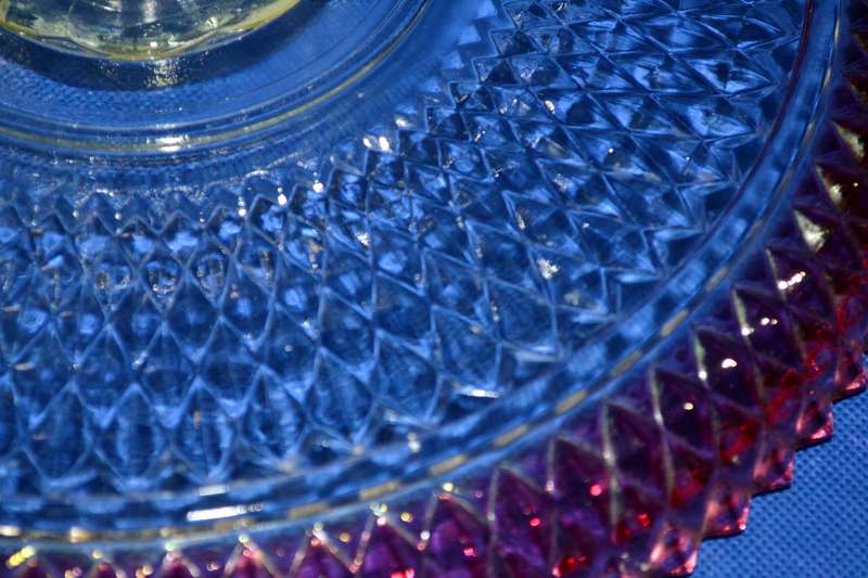 Indiana Glass Diamond Point  Ruby Red Band Cake Stand c1960's