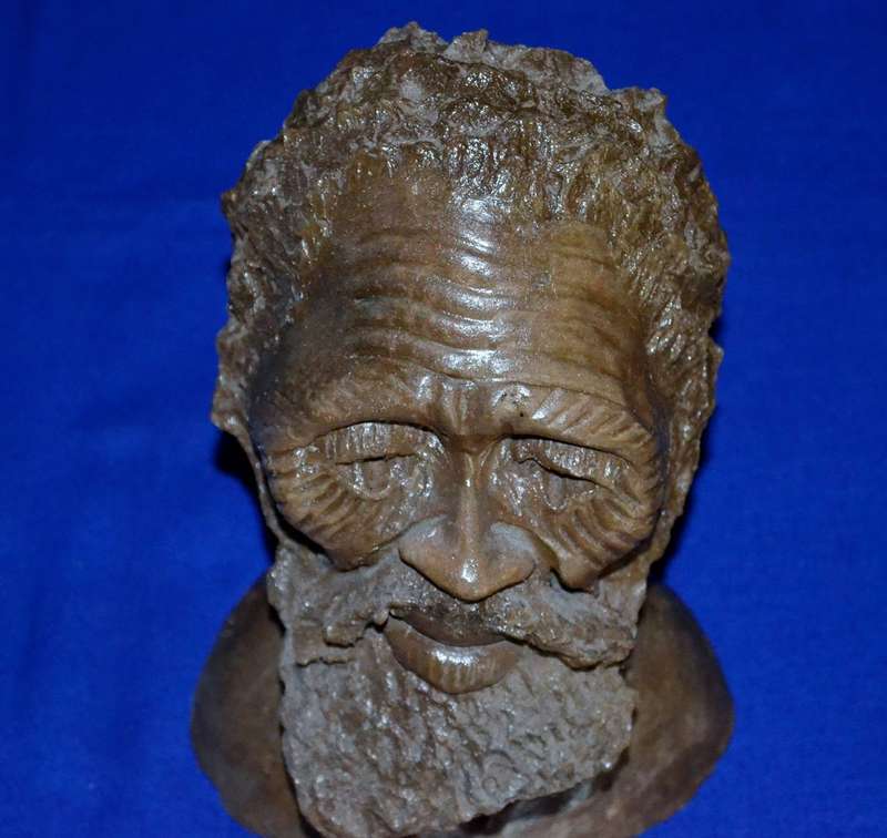 Vintage Sculpted Clay Bust - African Man - Signed