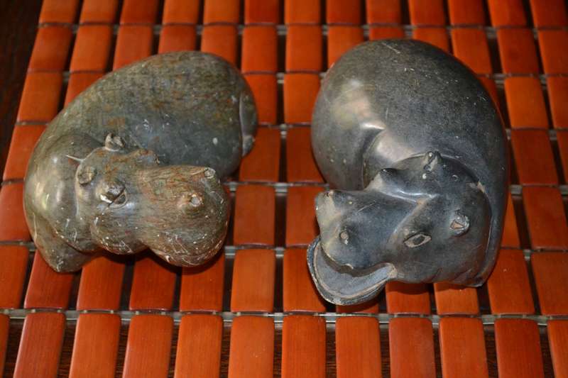 Heavy Vintage Hand Carved Stone Hippo Figures