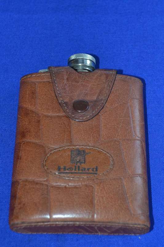 Vintage Covered Curved Hip Flask in Leather Pouch