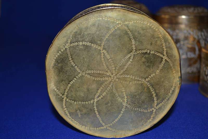 Set of Four  Vintage Indian Brass Cylindrical Engraved Containers