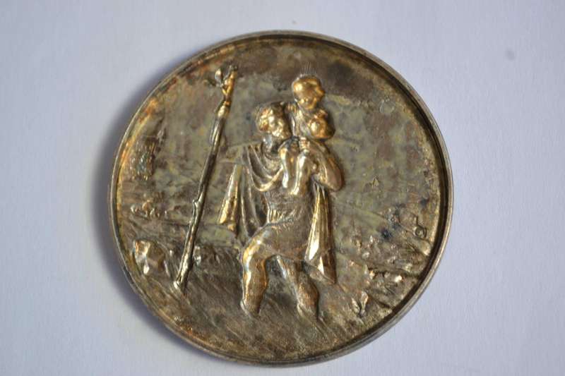 Saint Christopher Silver Tone Medallion