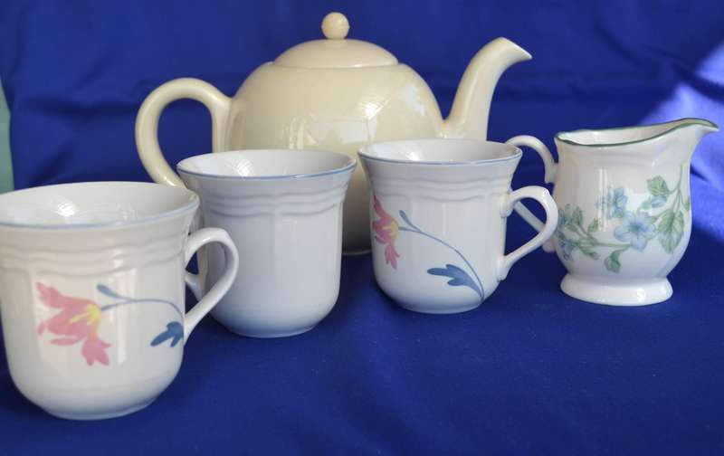 Ever-Hot Tea Pot, Coffee Mugs By Avonlea and Milk Jug