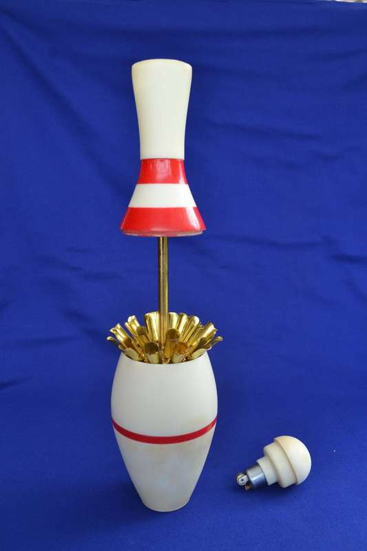 True Vintage Bowling Pin Cigarette Dispenser and Lighter c1950's