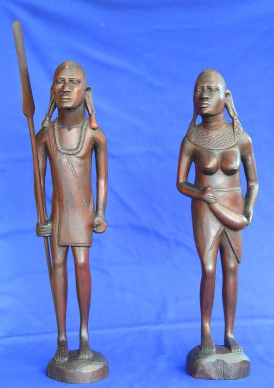 Hand Carved Wooden Maasai Warrior and Tribal  Figures