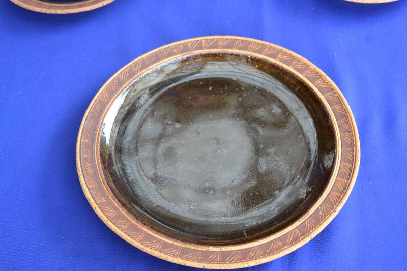 Rustic Unglazed Pottery Plates with Glazed Interior - 5 Pieces