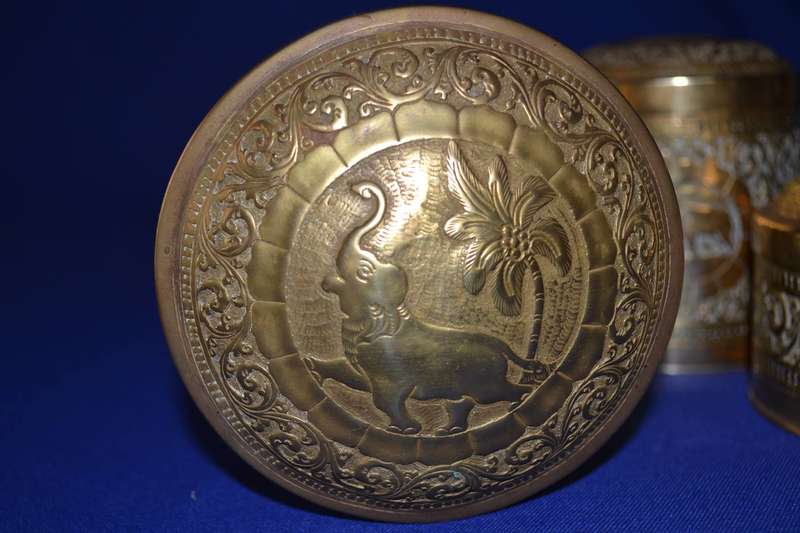 Set of Four  Vintage Indian Brass Cylindrical Engraved Containers