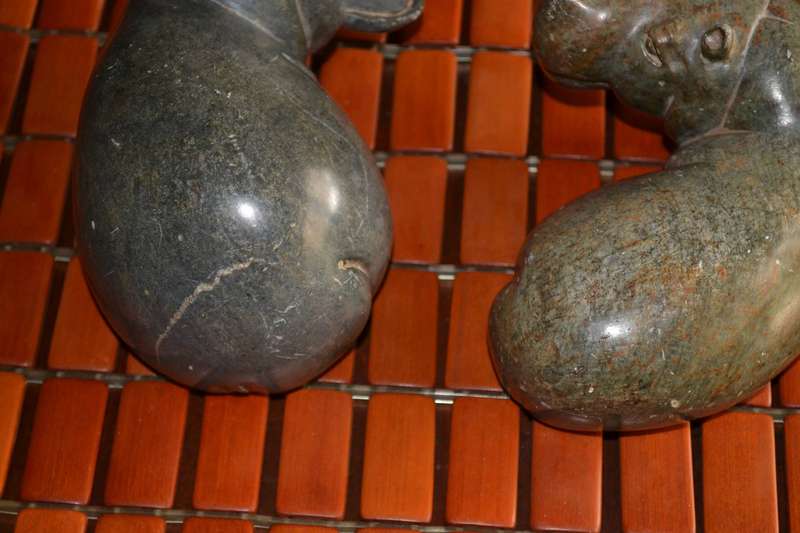 Heavy Vintage Hand Carved Stone Hippo Figures