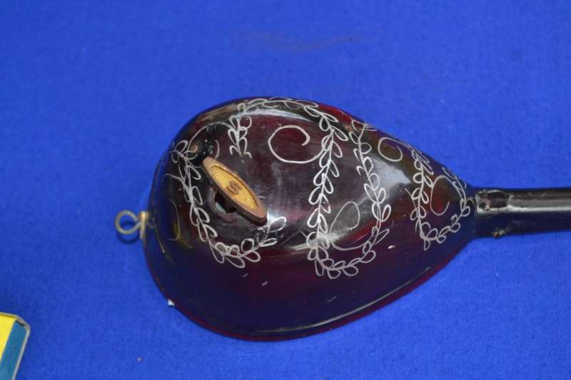 Vintage Miniature Inlaid  Mandolin Wind Up Music Box