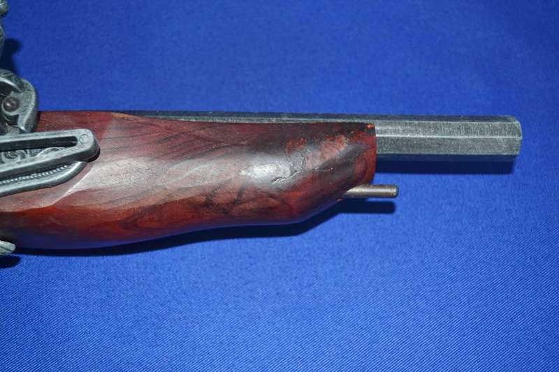 Vintage Replica Antique Snaphance Pistol Displayed on wooden frame