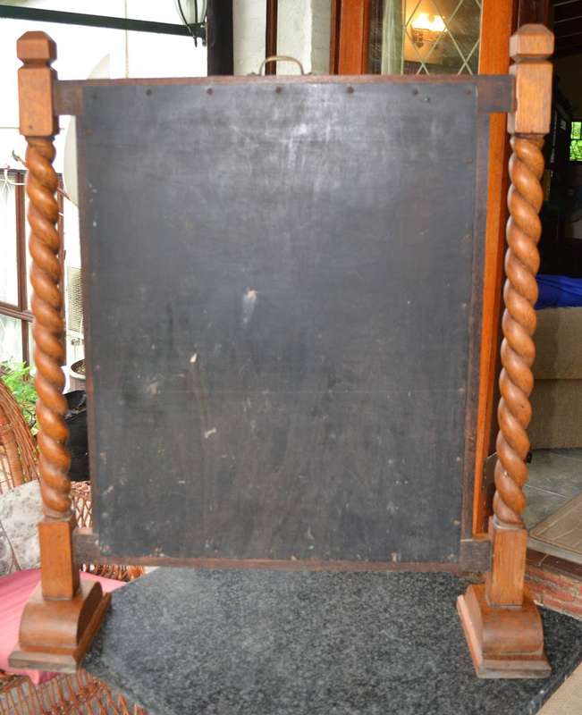 True Vintage Victorian Style French Oak Barley Twist Fire Screen with Needlework Image