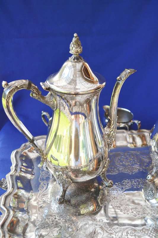 Vintage Silver Plated Tea Set on Footed Tray - 6 Pieces