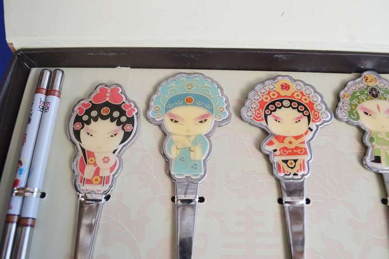 Guo Cui Jing Ju Chinese Peking  Opera Flatware and Chopstick Set - Boxed
