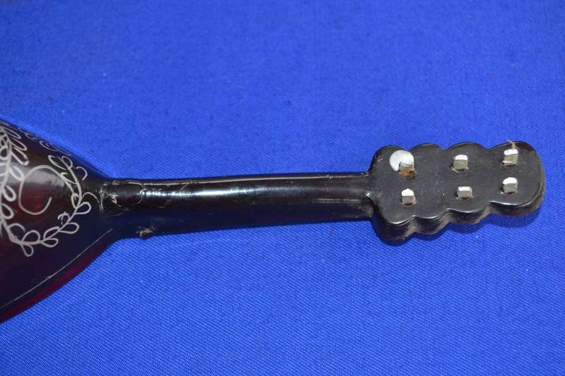 Vintage Miniature Inlaid  Mandolin Wind Up Music Box