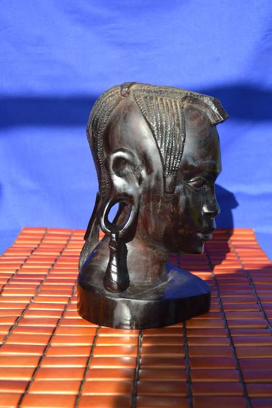 Vintage African Hard Wood Maasai Woman Bust