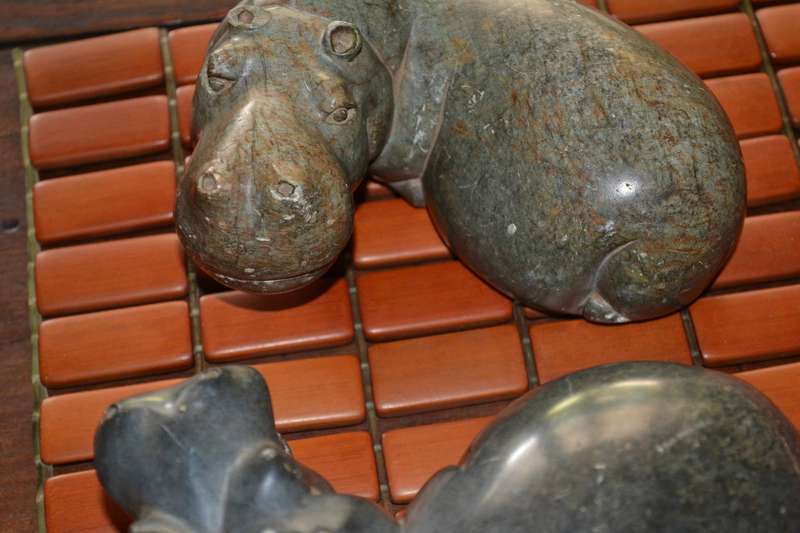 Heavy Vintage Hand Carved Stone Hippo Figures