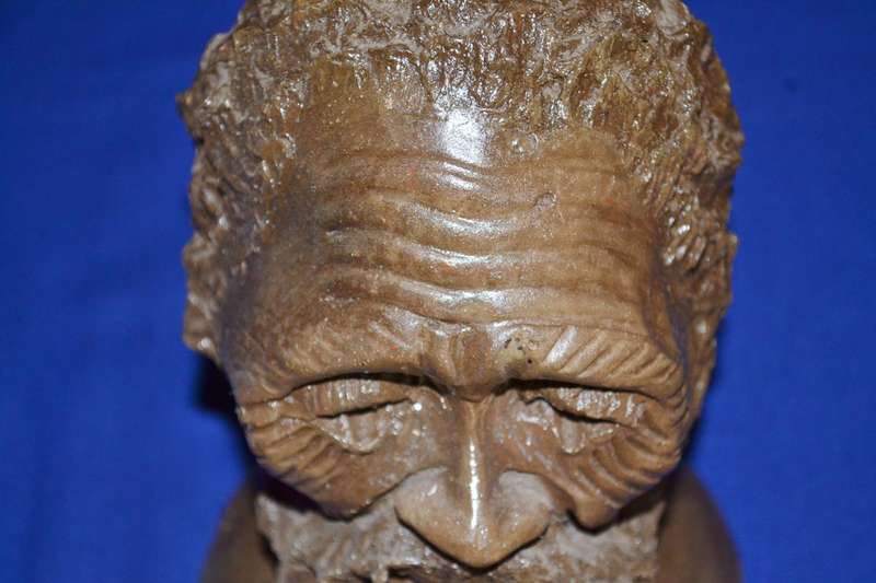 Vintage Sculpted Clay Bust - African Man - Signed
