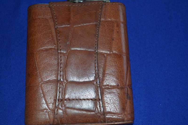 Vintage Covered Curved Hip Flask in Leather Pouch