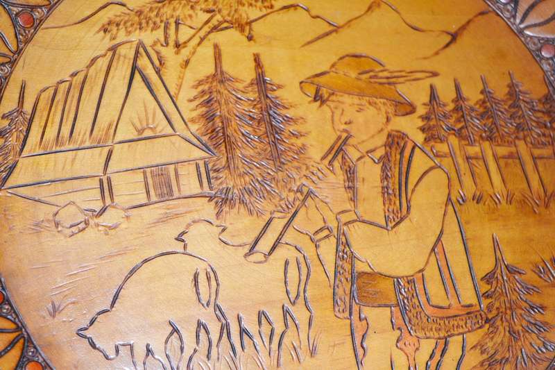 True Vintage Wooden Polish Folk Art Plate