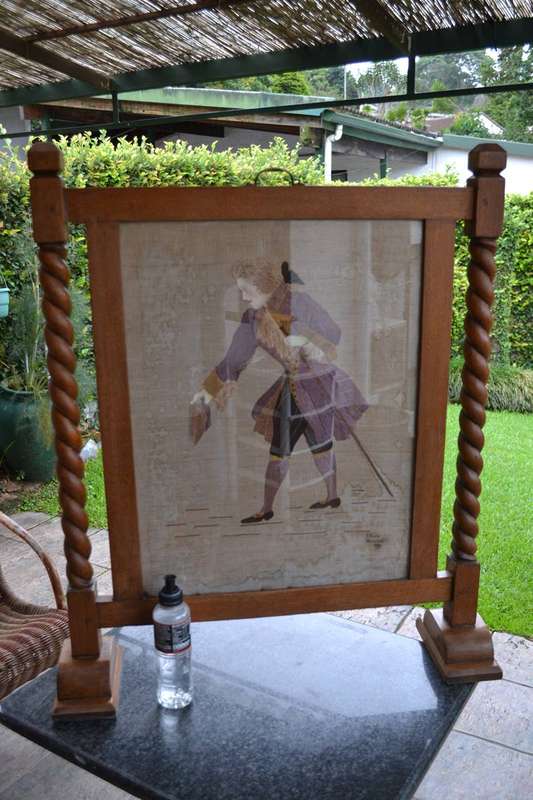 True Vintage Victorian Style French Oak Barley Twist Fire Screen with Needlework Image
