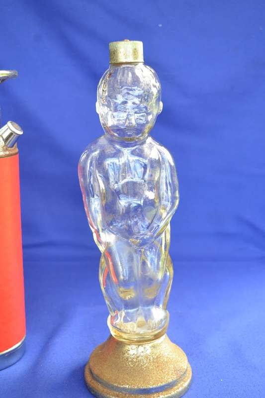True Vintage Musical Decanters - Thirst Extinguisher and  Clear glass Figural Decanter