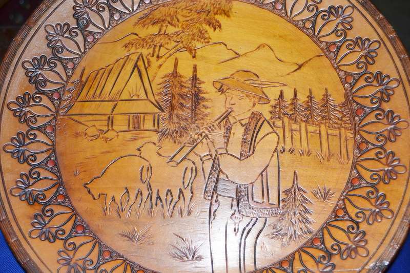 True Vintage Wooden Polish Folk Art Plate