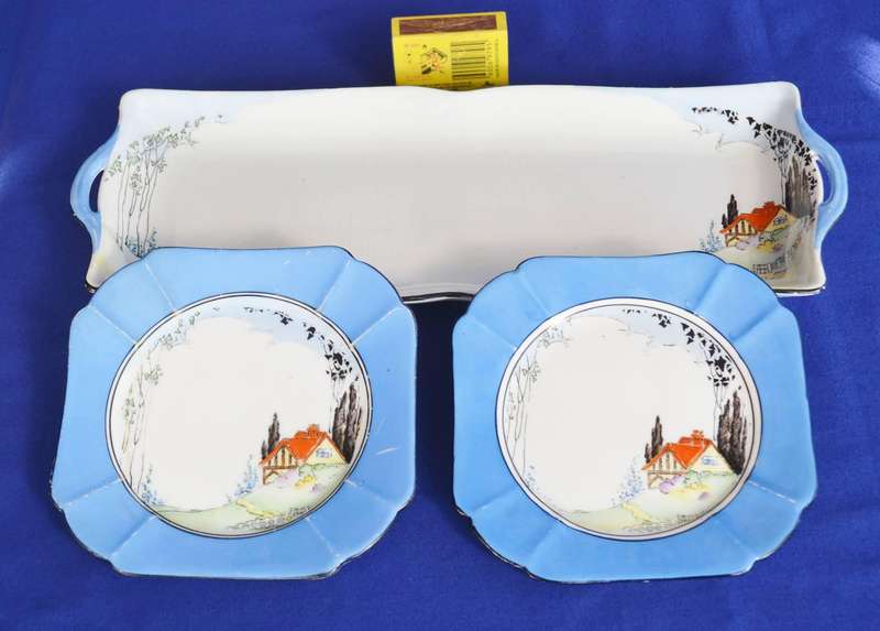 Shelley Bone China Sandwich Platter and Two Plates - Vintage c1920 - 1930
