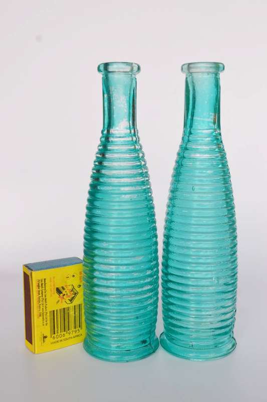 Pair of Ribbed Turquoise Collectable Bottles