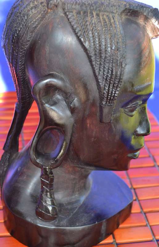 Vintage African Hard Wood Maasai Woman Bust