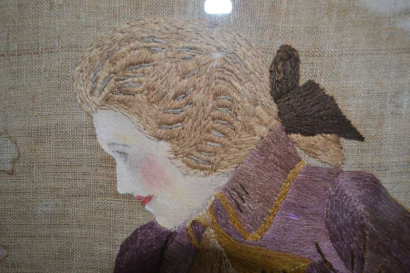 True Vintage Victorian Style French Oak Barley Twist Fire Screen with Needlework Image
