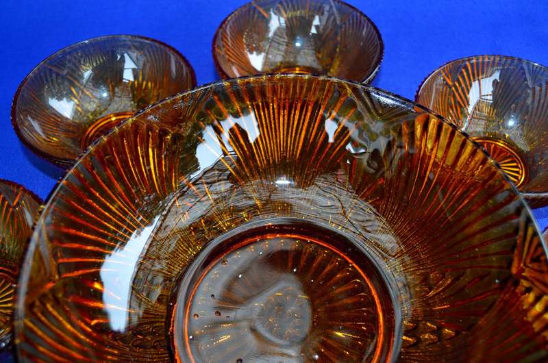 Vintage Luminarc France  Amber Glass 7 Piece Dessert Set