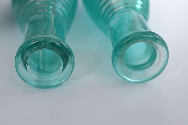 Pair of Ribbed Turquoise Collectable Bottles