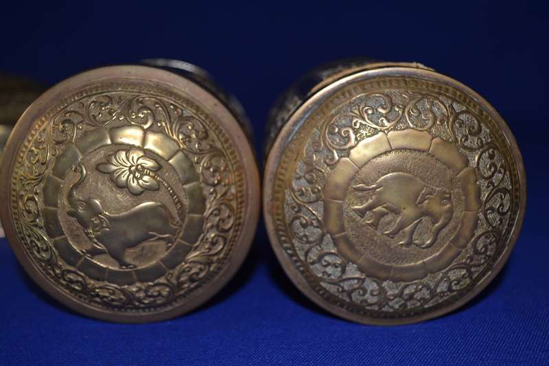 Set of Four  Vintage Indian Brass Cylindrical Engraved Containers
